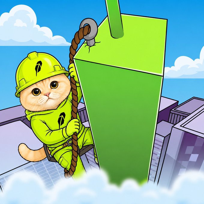 RobinhoodCat climbing in a neon green hooded jumpsuit